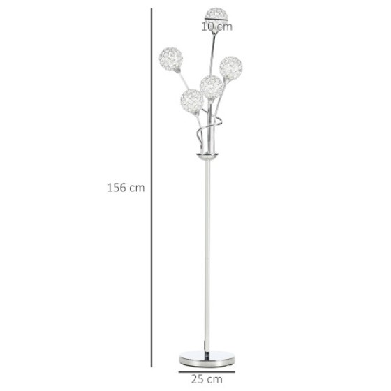 HOMCOM 5-Light Floor Lamp with K9 Crystal Bead Shade, Silver - Tall Modern Living Room Lighting (B31-429V70SR)